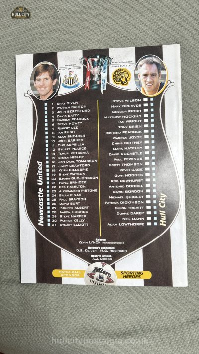 Newcastle United v Hull City programme cover